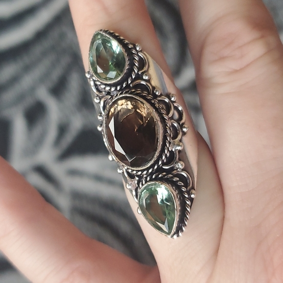 New Smoky Topaz & Tsavorite 925 Silver Statement Ring. - Picture 9 of 16